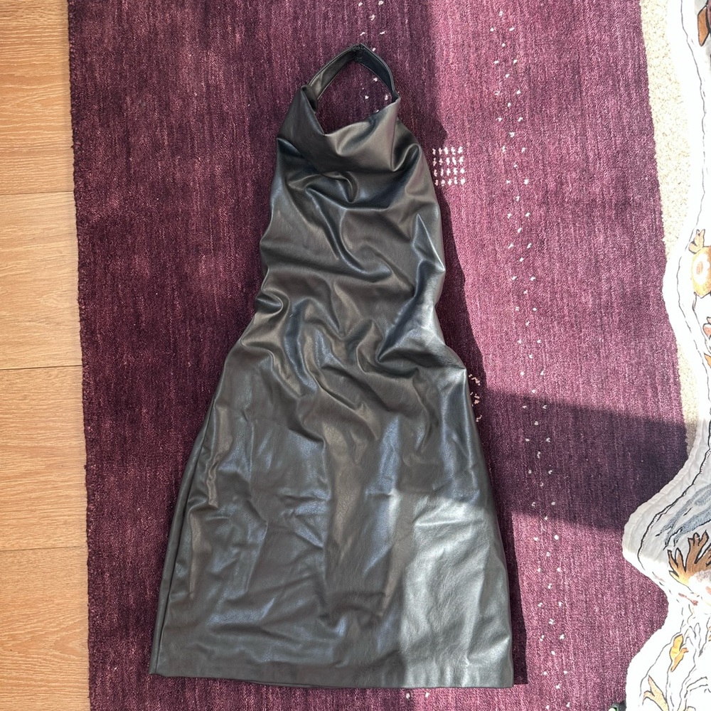 Zara Halter Neck Faux Leather Dress